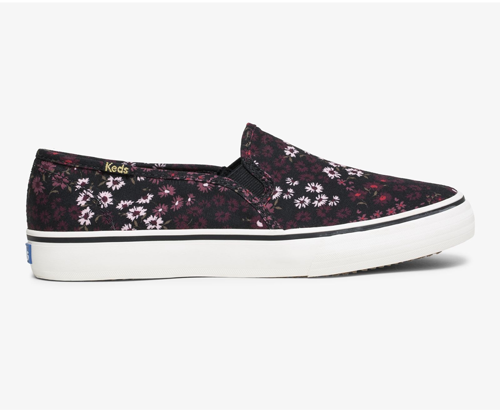 Slip Ons Keds Femme Noir/Multicolore - Washable Double Decker Floral - 153-LFRCQP